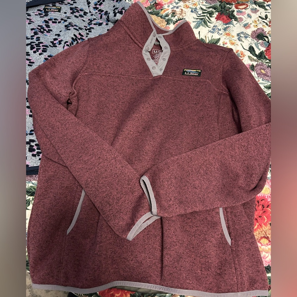 L.L. Bean Marled Burgundy Snap Henley Pullover sweater fleece